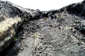 Lava channel on Kilauea volcano, Hawaii. Scale across the channel is about 5 meters.