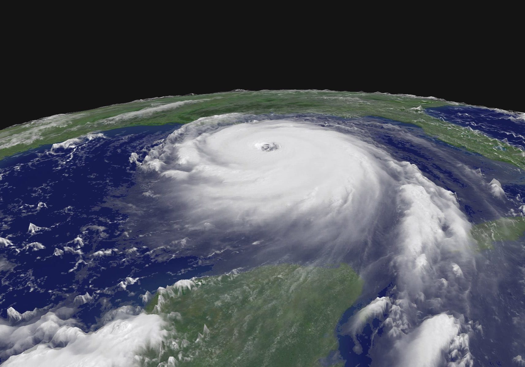 Clouds over the ocean can eventually form storms. If these continue to build, they can become tropical storms or hurricanes. Photo of Hurricane Katrina courtesy of NASA.